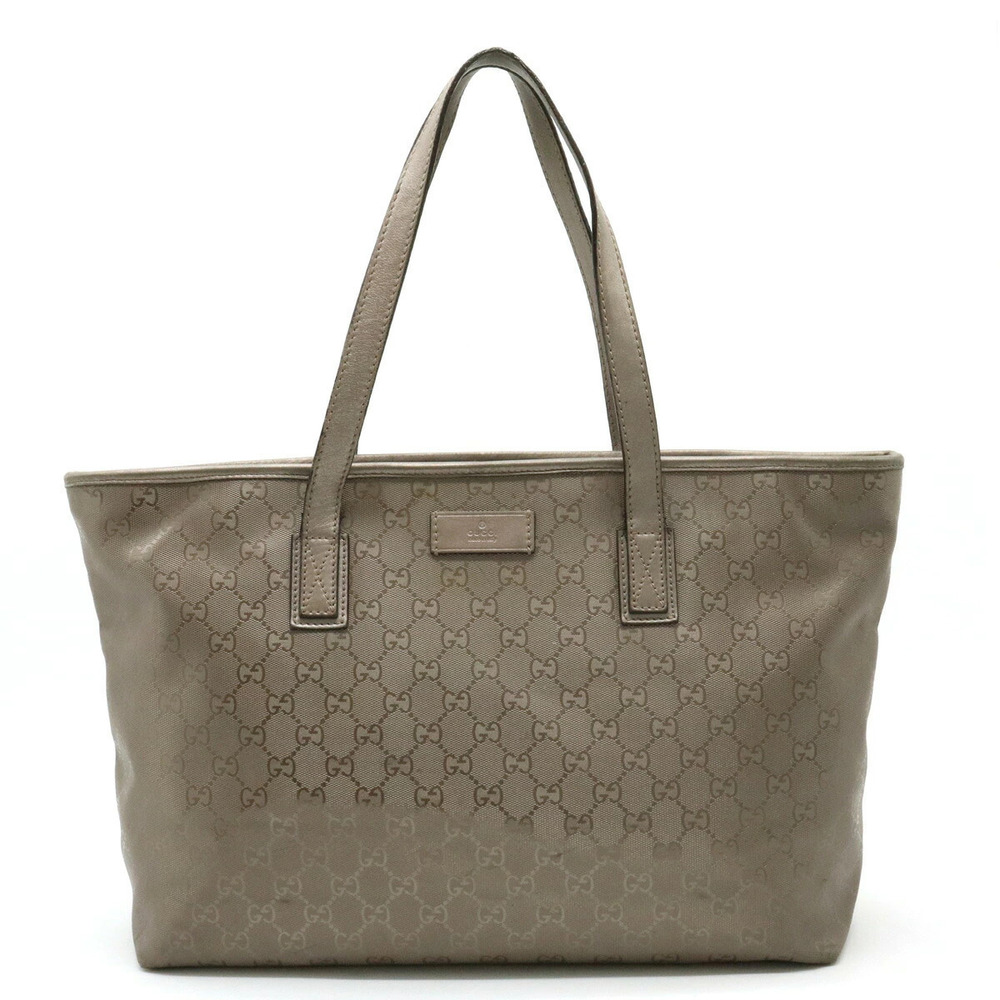 Gucci GG Imprime Tote Bag Shoulder Leather Pink Silver